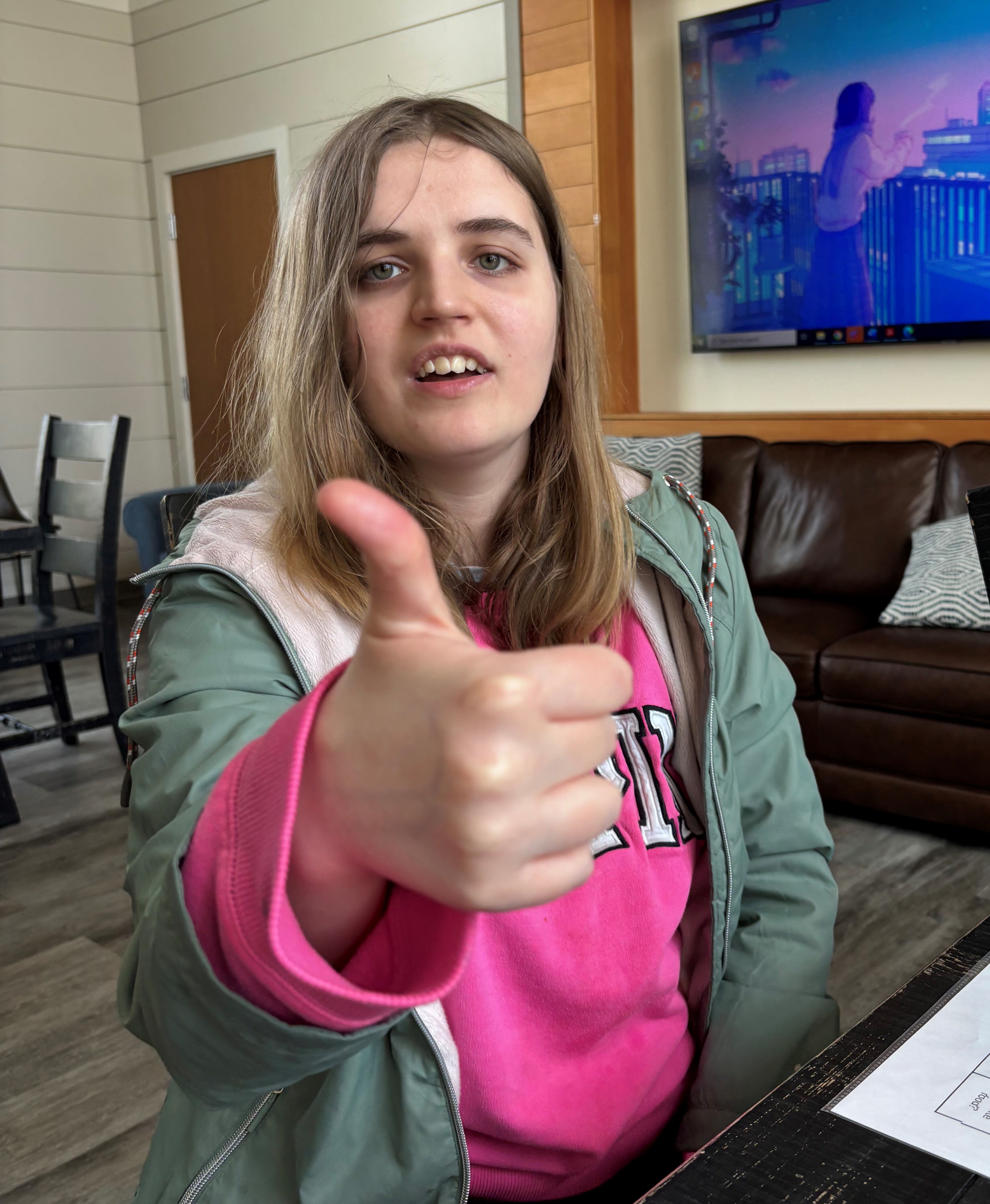 Katie thumbs up Katie thumbs up